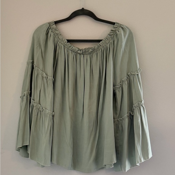 Off-Shoulder Ruffle Sleeve Top - Green - Picture 7 of 8